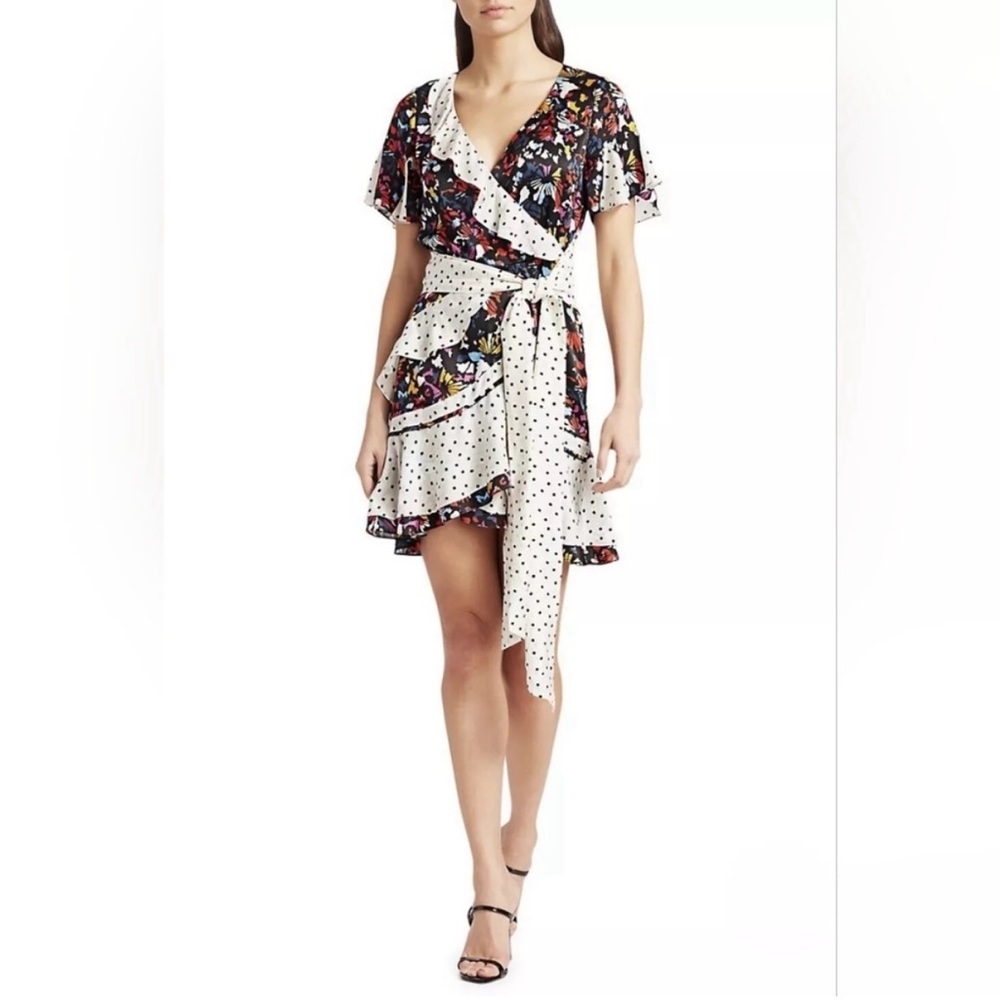 Tanya Taylor Silk Floral and Polka Dot Wrap Dress